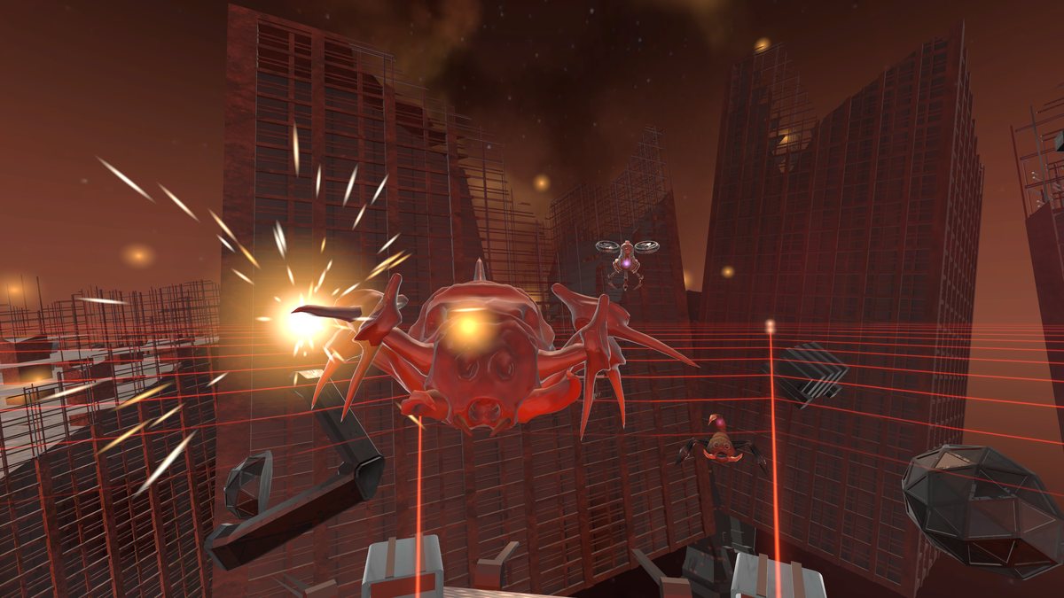 An armoured blight bug in the burning Ruins