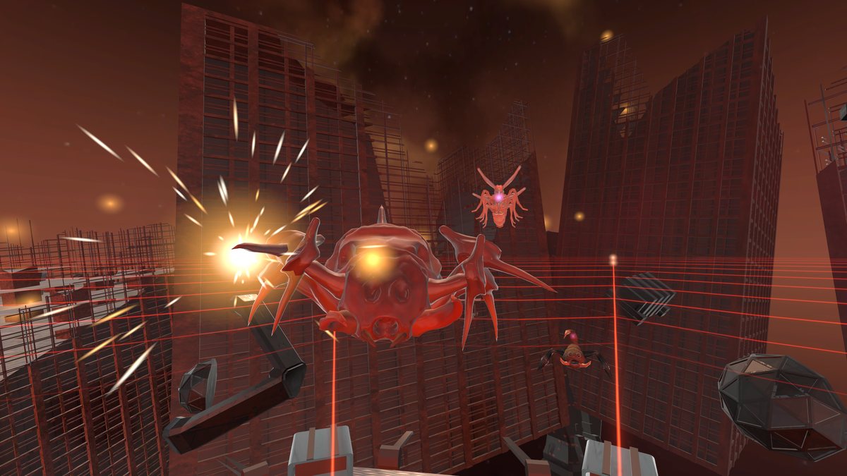 An armoured blight bug in the burning Ruins